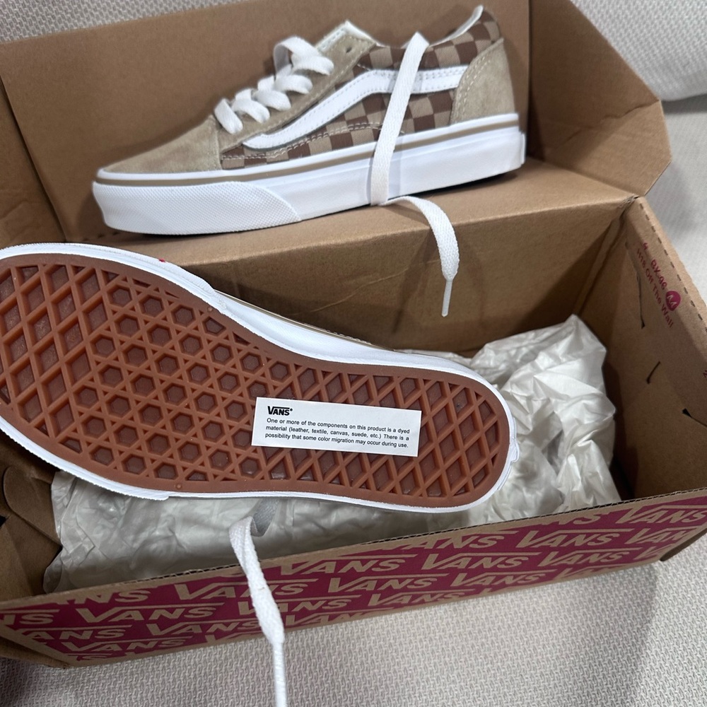 Vans Kids' Tan and White Checkered Sneakers NWT